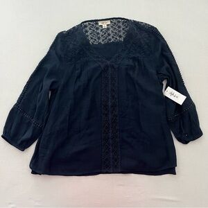 Style & Co Casual Navy Blue Lace-Like 3/4 Sleeves Blouse Top size M NWT